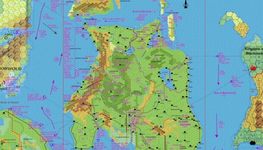 Alphatia, 24 miles per hex Annotated by Michele Carpita, August 2009
