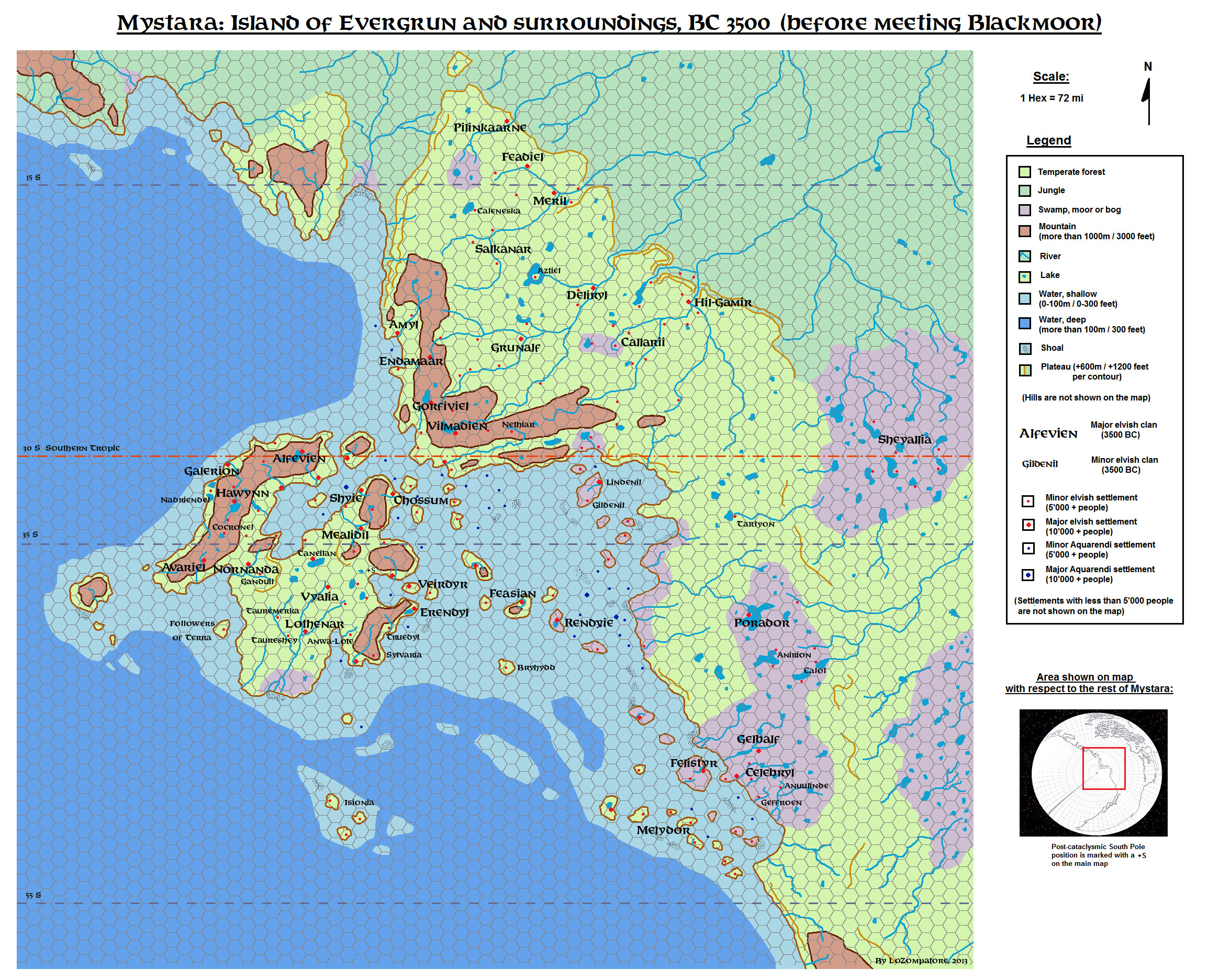 Evergrun 3500 BC, 72 miles per hex by Michele Carpita, August 2013