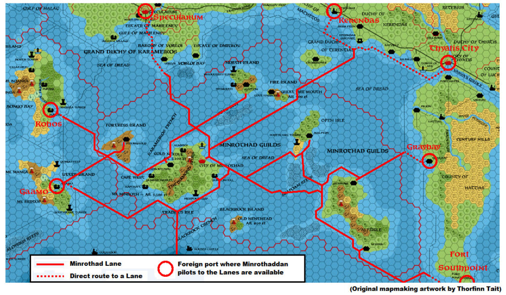 Minrothad Lanes, 8 miles per hex by Michele Carpita, June 2014