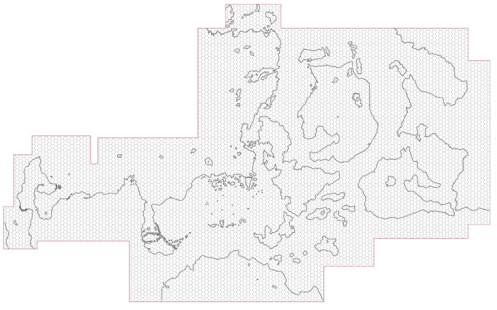 Mystara Officially Mapped Area, 72 miles per hex by Michele Carpita, August 2008