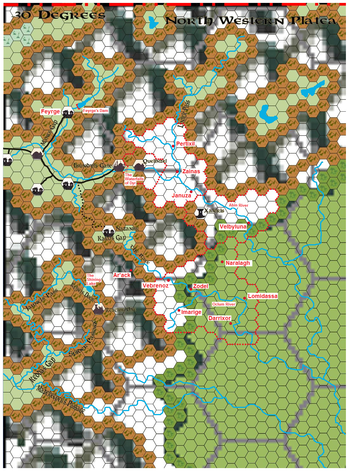 Northwestern Platea, 8 miles per hex by Michele Carpita (modified from a map by Sean Meaney), November 2010