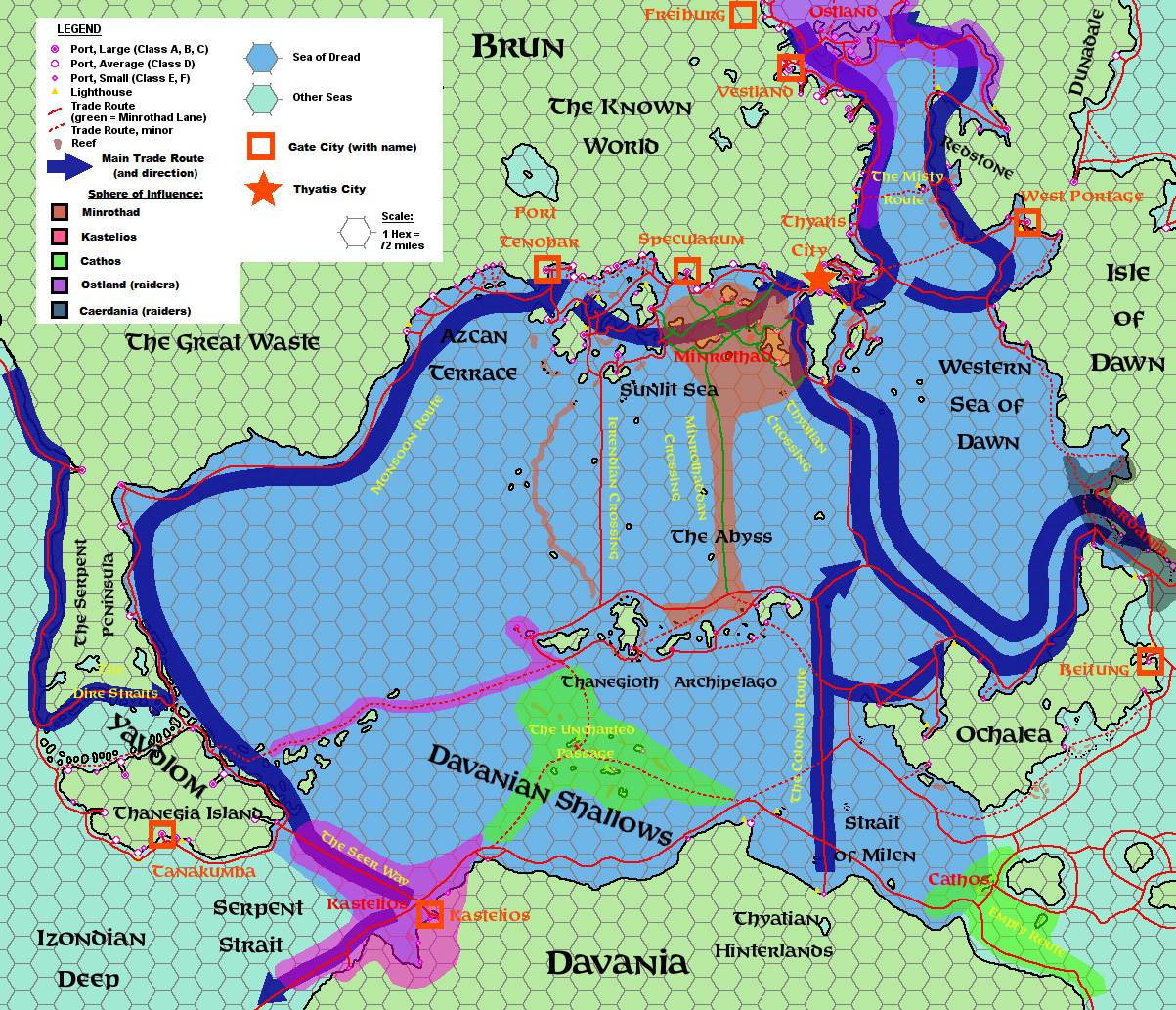 Gate Cities in the Sea of Dread, 72 miles per hex by Michele Carpita, June 2014