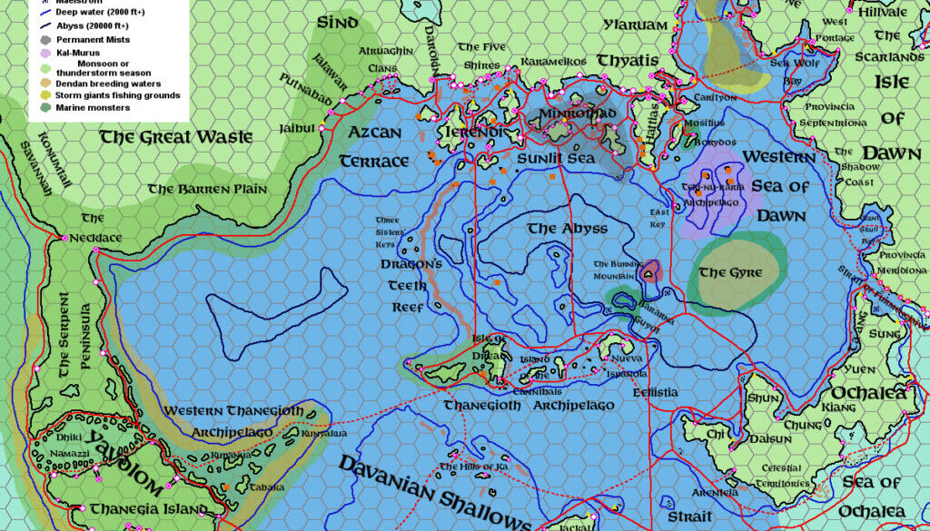 Trade Routes in the Sea of Dread, 72 miles per hex by Michele Carpita, June 2014
