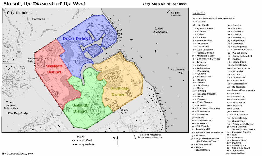 Akesoli, 1000 AC with City Districts by Michele Carpita, April 2019