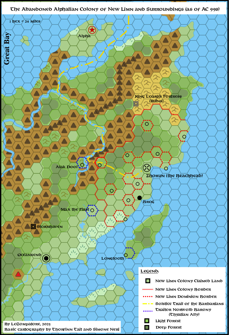 Norwold, 24 miles per hex with Abandoned Alphatian Colony by Michele Carpita, March 2025