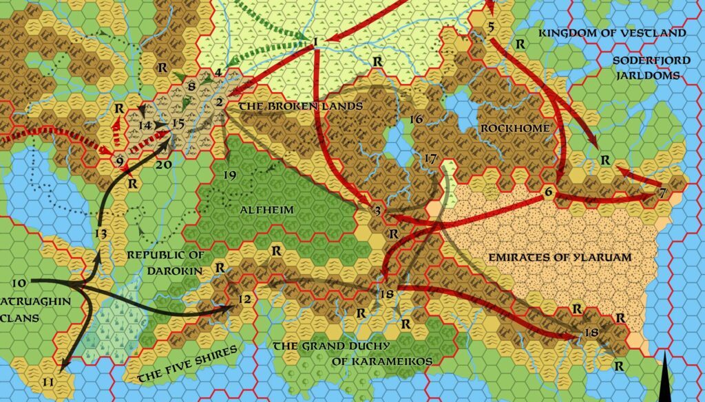 Replica of GAZ10’s map of Continental Humanoid Migrations, 24 miles per hex