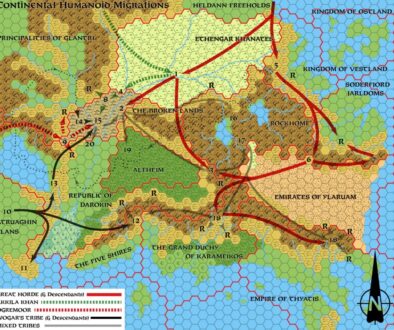 Replica of GAZ10’s map of Continental Humanoid Migrations, 24 miles per hex
