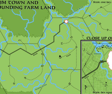 Replica of GAZ5’s map of Alfheim Town and Surrounding Farm Land, 8 miles per hex