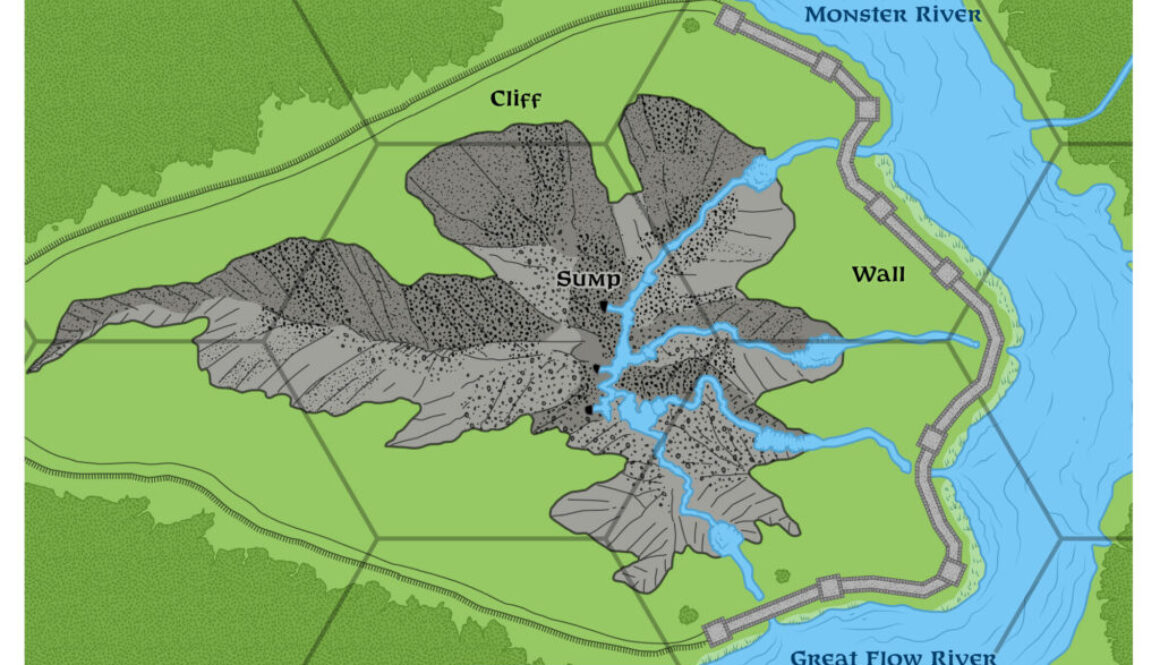 Replica of GAZ5’s Overview of the Sump and Weir, 1 mile per hex