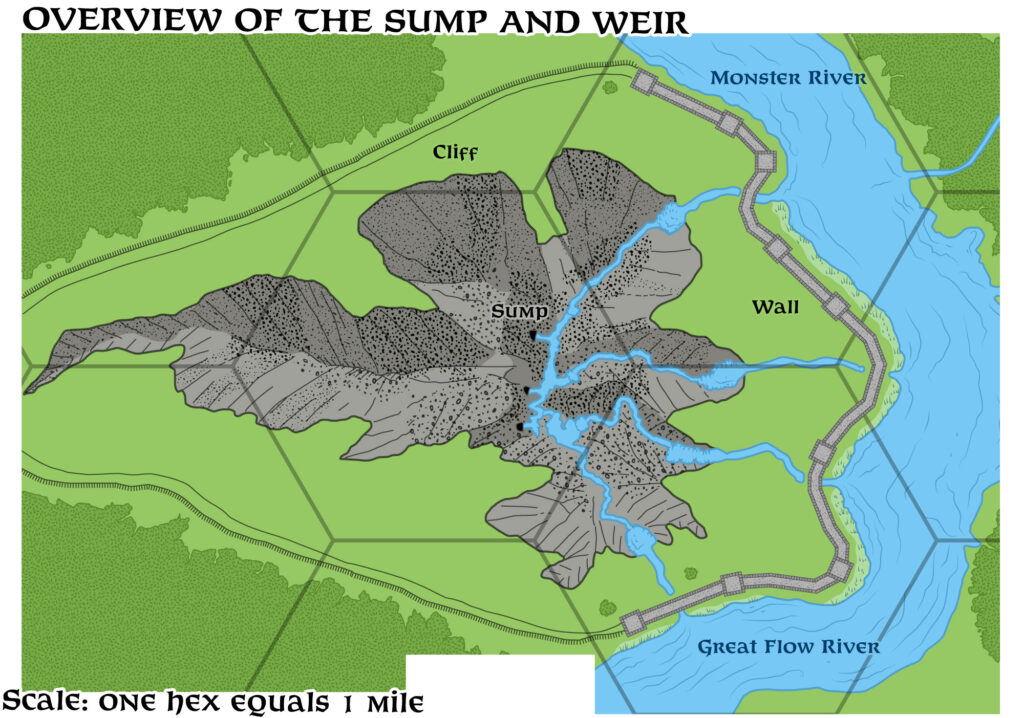 Replica of GAZ5’s Overview of the Sump and Weir, 1 mile per hex