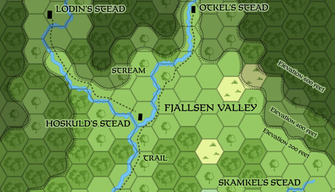 Replica of GAZ7’s map of Otkel’s Stead, 0.5 miles per hex