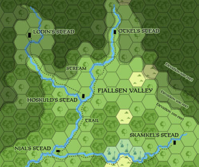 Replica of GAZ7’s map of Otkel’s Stead, 0.5 miles per hex