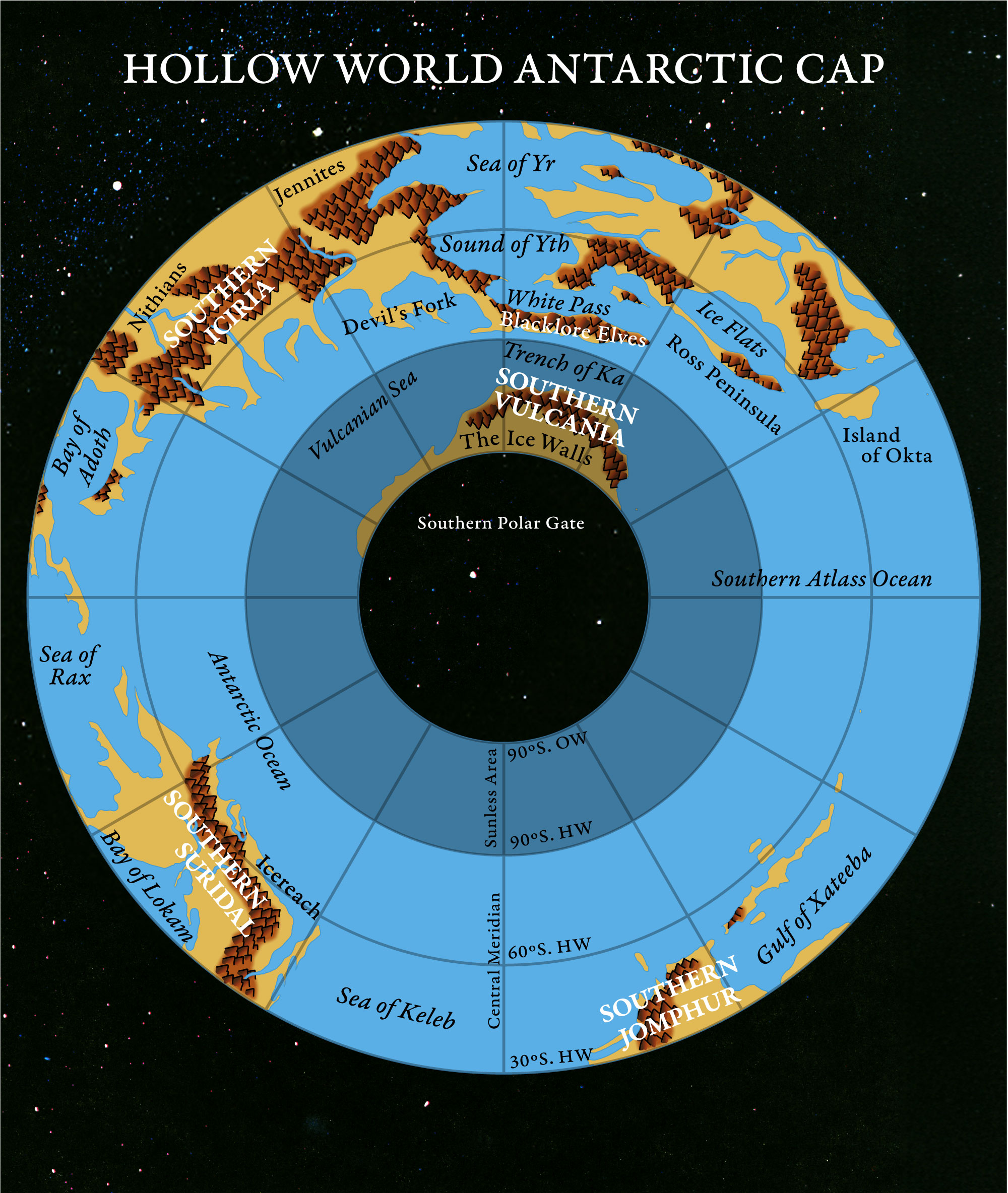 Adjusted Replica Map of the Hollow World Set Hollow World Antarctic Cap, May 2025