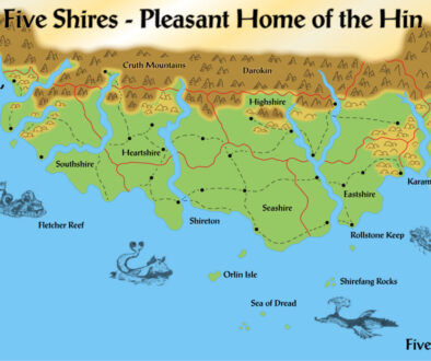 Colourised Replica Map of Joshuan’s Almanac map of the Five Shires, October 2025
