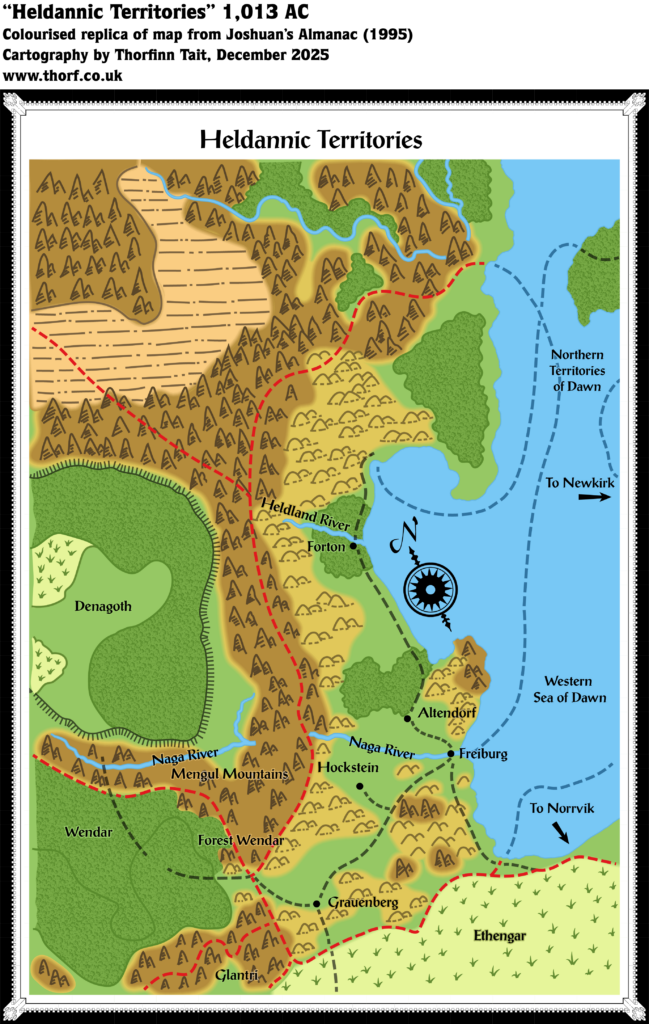 Colourised Replica Map of Joshuan’s Almanac map of the Heldannic Territories, December 2025