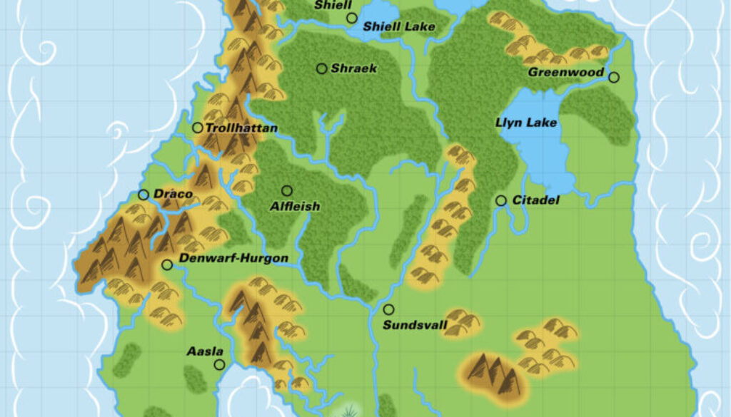 Colourised Replica Map of Poor Wizard’s Almanac map of Alphatia, December 2025