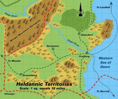 Colourised Replica Map of Poor Wizard’s Almanac map of the Heldannic Territories, September 2025
