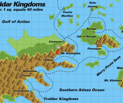 Colourised Replica Map of Poor Wizard’s Almanac map of the Traldar Kingdoms, December 2025