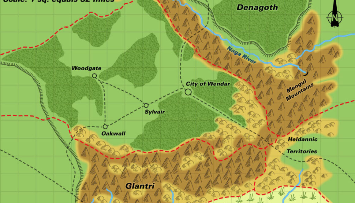 Colourised Replica Map of Poor Wizard’s Almanac map of Wendar, September 2025