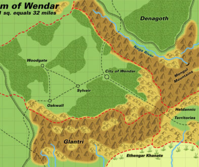 Colourised Replica Map of Poor Wizard’s Almanac map of Wendar, September 2025