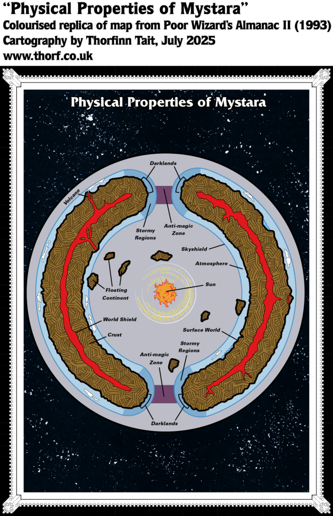 Colourised Replica Map of Poor Wizard’s Almanac II Hollow World Diagram, July 2025