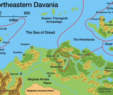 Colourised Replica Map of Poor Wizard’s Almanac III map of Northeastern Davania, July 2025