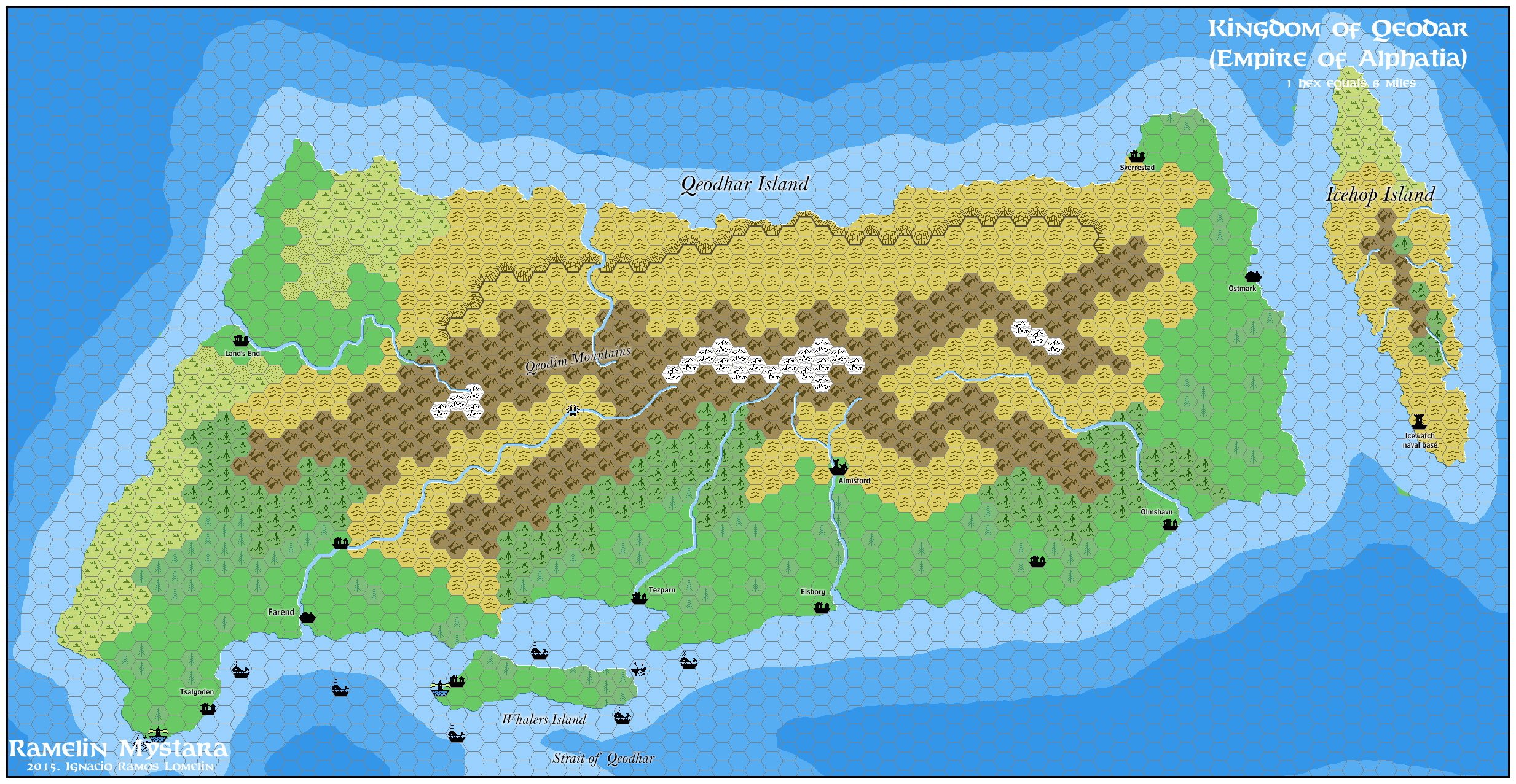 Kingdom of Qeodhar, 8 miles per hex by Jose Ignacio Ramos Lomelin, November 2015