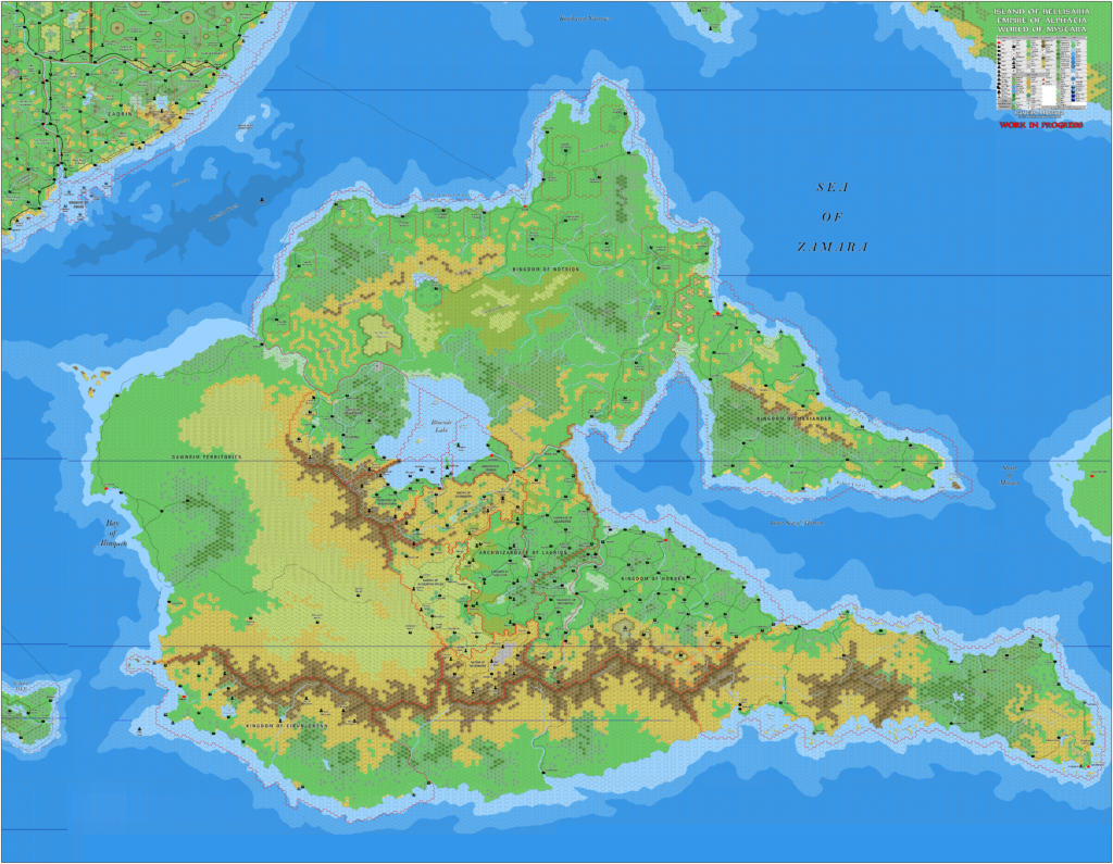 The Island of Bellissaria, 8 miles per hex by Jose Ignacio Ramos Lomelin, March 2017 (version 2)